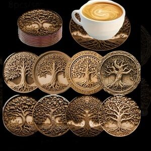 Tree of Life Wooden Coaster set of 8